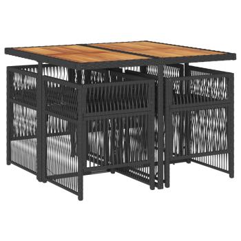 5-tlg. Garten-Essgruppe mit Kissen Schwarz Poly Rattan