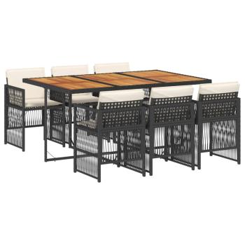 7-tlg. Garten-Essgruppe mit Kissen Schwarz Poly Rattan