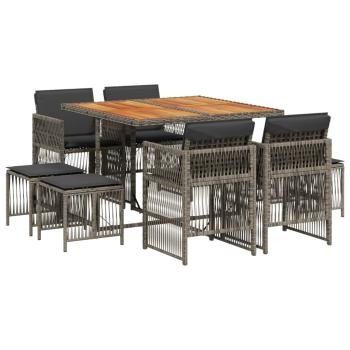 ARDEBO.de - 9-tlg. Garten-Essgruppe mit Kissen Grau Poly Rattan