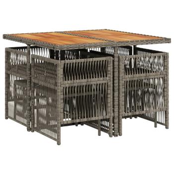 9-tlg. Garten-Essgruppe mit Kissen Grau Poly Rattan