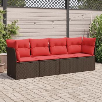 ARDEBO.de - 4-tlg. Garten-Sofagarnitur mit Kissen Braun Poly Rattan