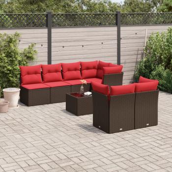 ARDEBO.de - 8-tlg. Garten-Sofagarnitur mit Kissen Braun Poly Rattan