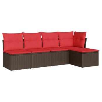 5-tlg. Garten-Sofagarnitur mit Kissen Braun Poly Rattan