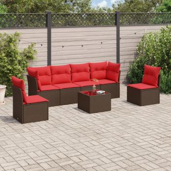 ARDEBO.de - 7-tlg. Garten-Sofagarnitur mit Kissen Braun Poly Rattan
