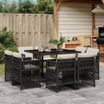 ARDEBO.de - 9-tlg. Garten-Essgruppe mit Kissen Schwarz Poly Rattan