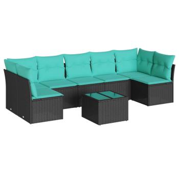 8-tlg. Garten-Sofagarnitur mit Kissen Schwarz Poly Rattan