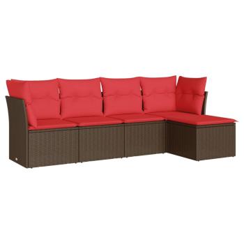 5-tlg. Garten-Sofagarnitur mit Kissen Braun Poly Rattan