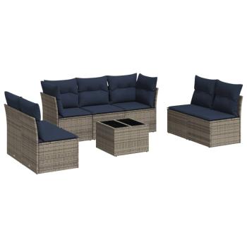 8-tlg. Garten-Sofagarnitur mit Kissen Grau Poly Rattan