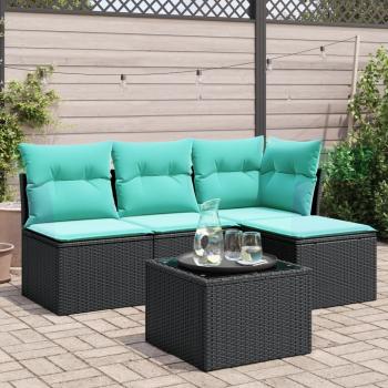 ARDEBO.de - 5-tlg. Garten-Sofagarnitur mit Kissen Schwarz Poly Rattan