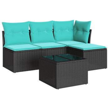 5-tlg. Garten-Sofagarnitur mit Kissen Schwarz Poly Rattan