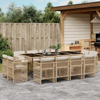 ARDEBO.de - 13-tlg. Garten-Essgruppe mit Kissen Beige Poly Rattan