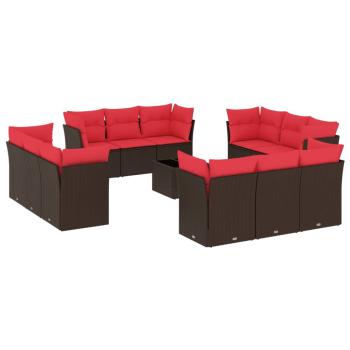 13-tlg. Garten-Sofagarnitur mit Kissen Braun Poly Rattan