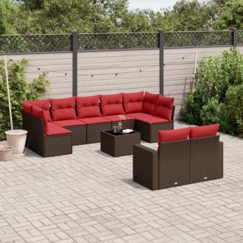 ARDEBO.de - 10-tlg. Garten-Sofagarnitur mit Kissen Braun Poly Rattan