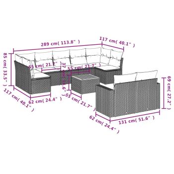 10-tlg. Garten-Sofagarnitur mit Kissen Grau Poly Rattan