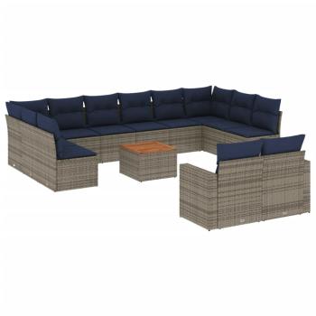 13-tlg. Garten-Sofagarnitur mit Kissen Grau Poly Rattan