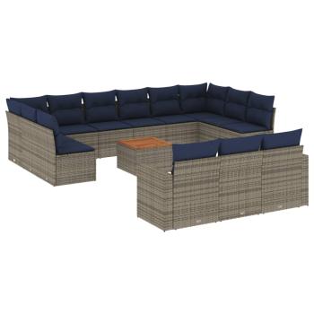 14-tlg. Garten-Sofagarnitur mit Kissen Grau Poly Rattan