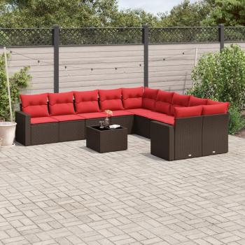 ARDEBO.de - 11-tlg. Garten-Sofagarnitur mit Kissen Braun Poly Rattan