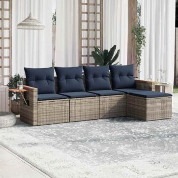 ARDEBO.de - 5-tlg. Garten-Sofagarnitur mit Kissen Grau Poly Rattan