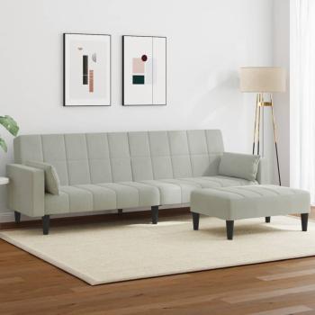 ARDEBO.de - Schlafsofa 2-Sitzer mit Fußhocker Hellgrau Samt