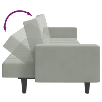 Schlafsofa 2-Sitzer mit Fußhocker Hellgrau Samt