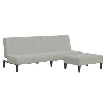 Schlafsofa 2-Sitzer mit Fußhocker Hellgrau Samt