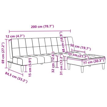 Schlafsofa 2-Sitzer mit Fußhocker Hellgrau Samt