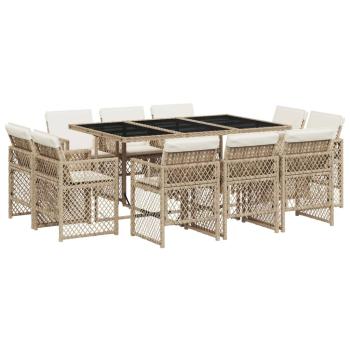 11-tlg. Garten-Essgruppe mit Kissen Beige Poly Rattan