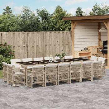 ARDEBO.de - 17-tlg. Garten-Essgruppe mit Kissen Beige Poly Rattan