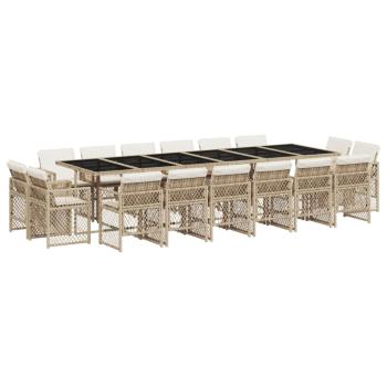 17-tlg. Garten-Essgruppe mit Kissen Beige Poly Rattan