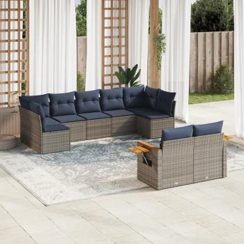 ARDEBO.de - 9-tlg. Garten-Sofagarnitur mit Kissen Grau Poly Rattan