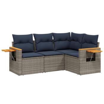 4-tlg. Garten-Sofagarnitur mit Kissen Grau Poly Rattan
