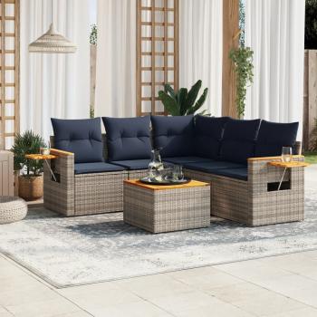 ARDEBO.de - 6-tlg. Garten-Sofagarnitur mit Kissen Grau Poly Rattan