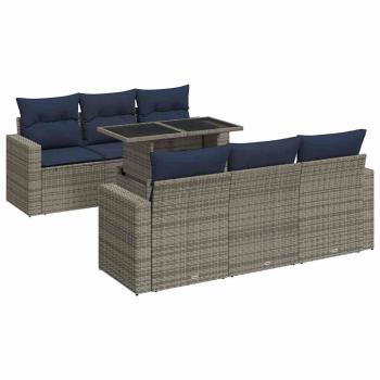 ARDEBO.de - 7-tlg. Garten-Sofagarnitur mit Kissen Grau Poly Rattan Akazie