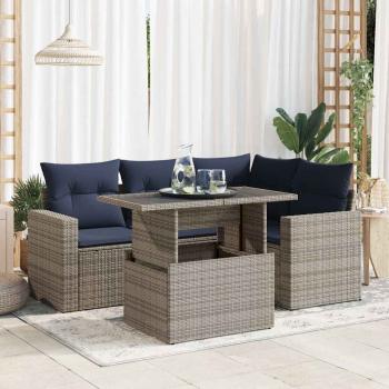 ARDEBO.de - 5-tlg. Garten-Sofagarnitur mit Kissen Grau Poly Rattan Akazie