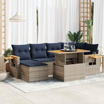 ARDEBO.de - 7-tlg. Garten-Sofagarnitur mit Kissen Schwarz Poly Rattan
