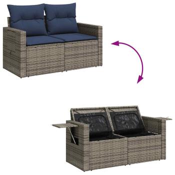 5tlg. Garten-Sofagarnitur mit Kissen Schwarz Poly Rattan Akazie