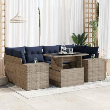 ARDEBO.de - 7-tlg. Garten-Sofagarnitur mit Kissen Grau Poly Rattan Akazie