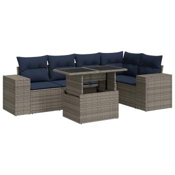 6-tlg. Garten-Sofagarnitur mit Kissen Schwarz Poly Rattan