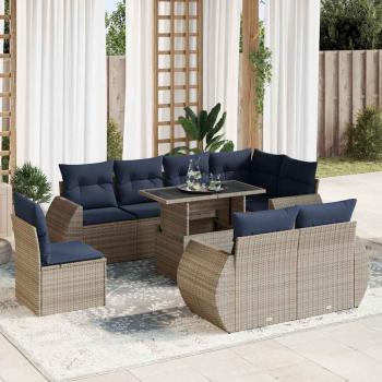 ARDEBO.de - 9-tlg. Garten-Sofagarnitur mit Kissen Grau Poly Rattan Akazie