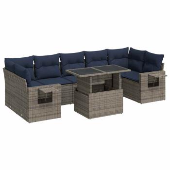 8-tlg. Garten-Sofagarnitur mit Kissen Schwarz Poly Rattan