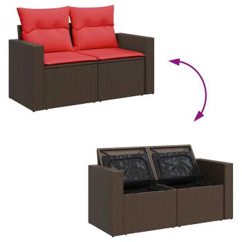 9-tlg. Garten-Sofagarnitur mit Kissen Schwarz Poly Rattan