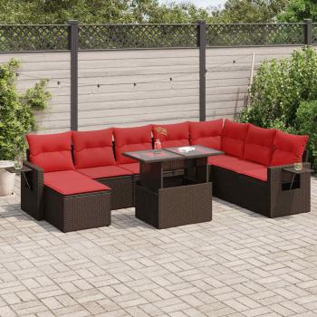 ARDEBO.de - 9-tlg. Garten-Sofagarnitur mit Kissen Schwarz Poly Rattan