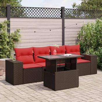 ARDEBO.de - 5-tlg. Garten-Sofagarnitur mit Kissen Braun Poly Rattan Akazie