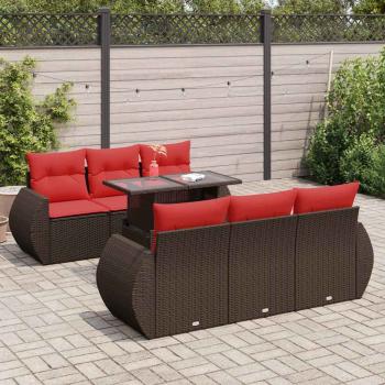 ARDEBO.de - 7-tlg. Garten-Sofagarnitur mit Kissen Braun Poly Rattan Akazie