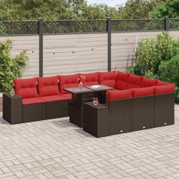 ARDEBO.de - 11-tlg. Garten-Sofagarnitur mit Kissen Braun Poly Rattan Akazie