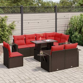 ARDEBO.de - 9-tlg. Garten-Sofagarnitur mit Kissen Braun Poly Rattan Akazie