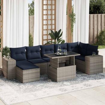 ARDEBO.de - 8-tlg. Garten-Sofagarnitur mit Kissen Grau Poly Rattan Akazie