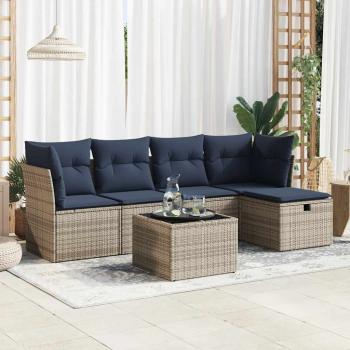 ARDEBO.de - 6-tlg. Garten-Sofagarnitur mit Kissen Grau Poly Rattan