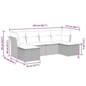 6-tlg. Garten-Sofagarnitur mit Kissen Braun Poly Rattan