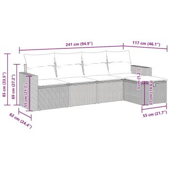 5-tlg. Garten-Sofagarnitur mit Kissen Braun Poly Rattan